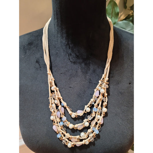 Women's Multi Layer Beaded Necklace With Lobster Clasp And Pearl Crystal Accents