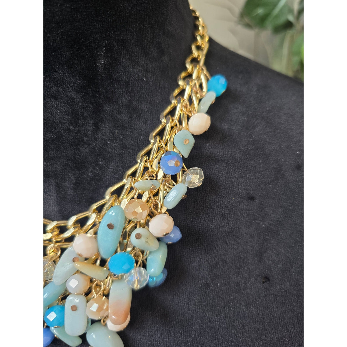 Turquoise Gold Multi Strand Beaded Statement Necklace