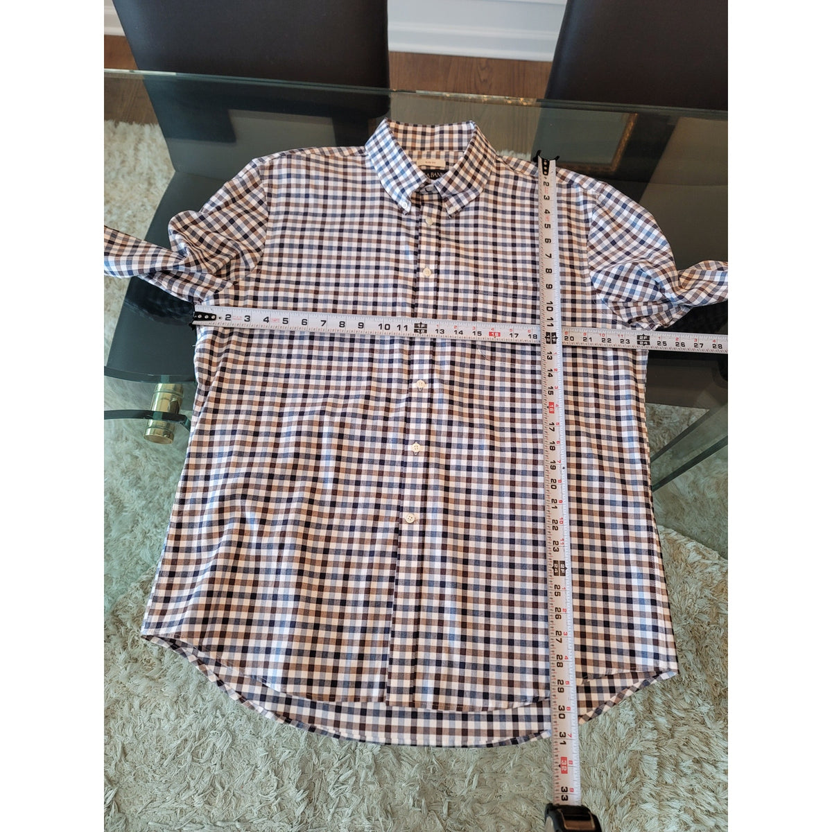 Joseph A. Bank Button Down Shirt Men's Size XL Blue White Cotton Blend Collared