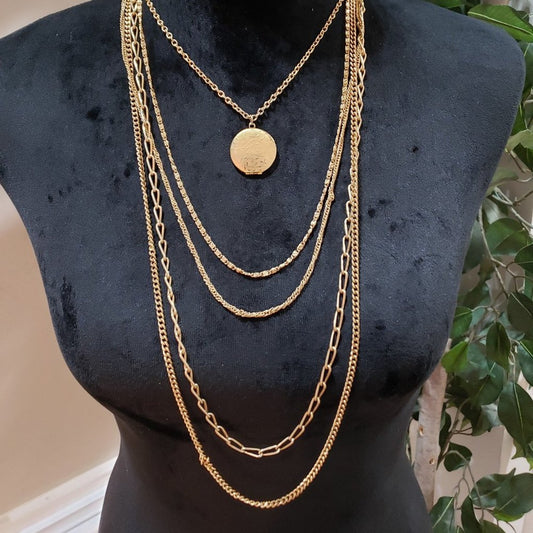 Women Fashion Gold Tone Wheat Chain Round Locket Pendant Collar Necklace Jewelry