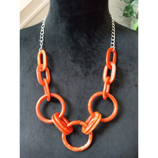 Orange Chunky Chain Link Statement Necklace Oversized Geometric Bib Collar Set