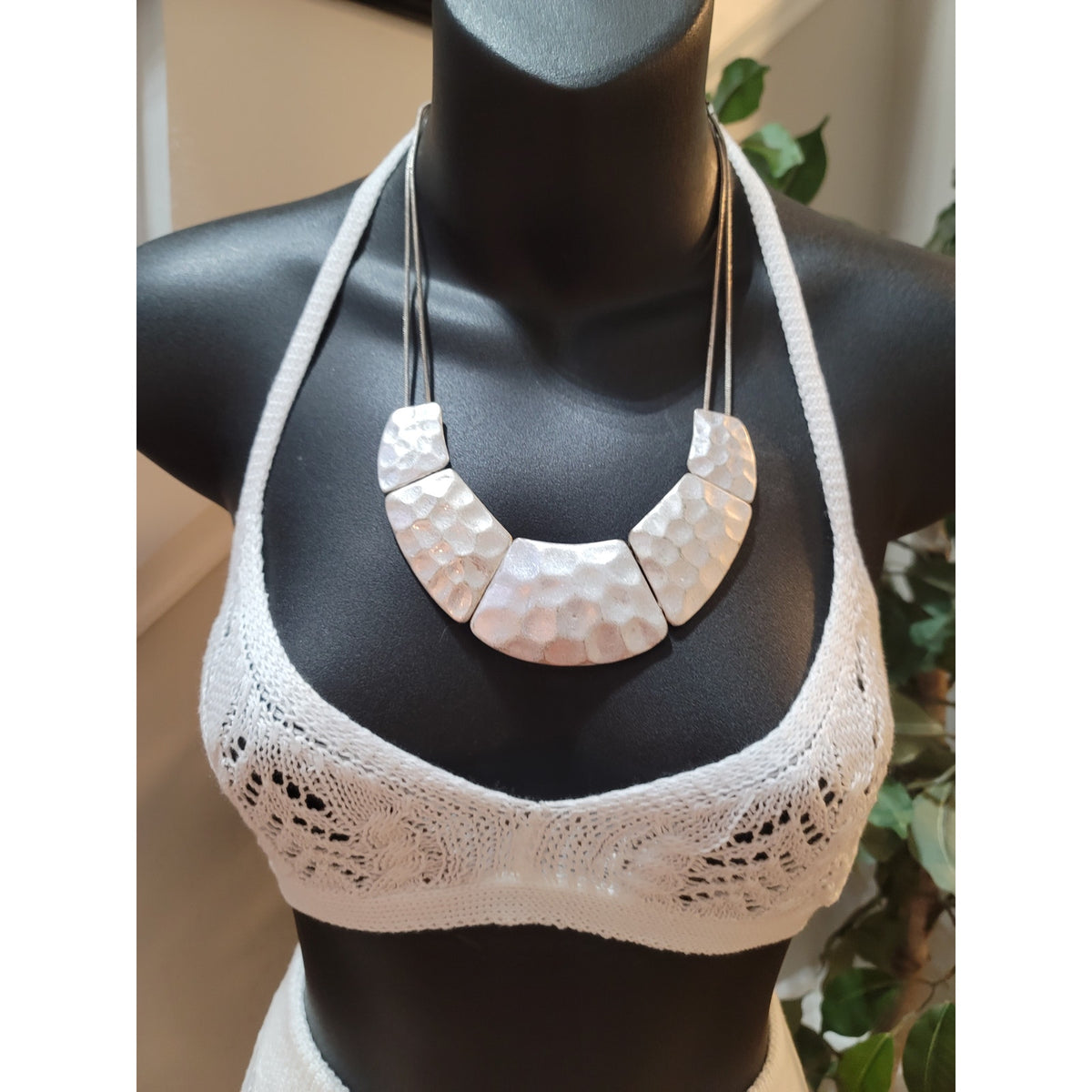 Crochet 2 Piece Set Women Medium White Cover Up Pant Halter Bikini Top Open Back