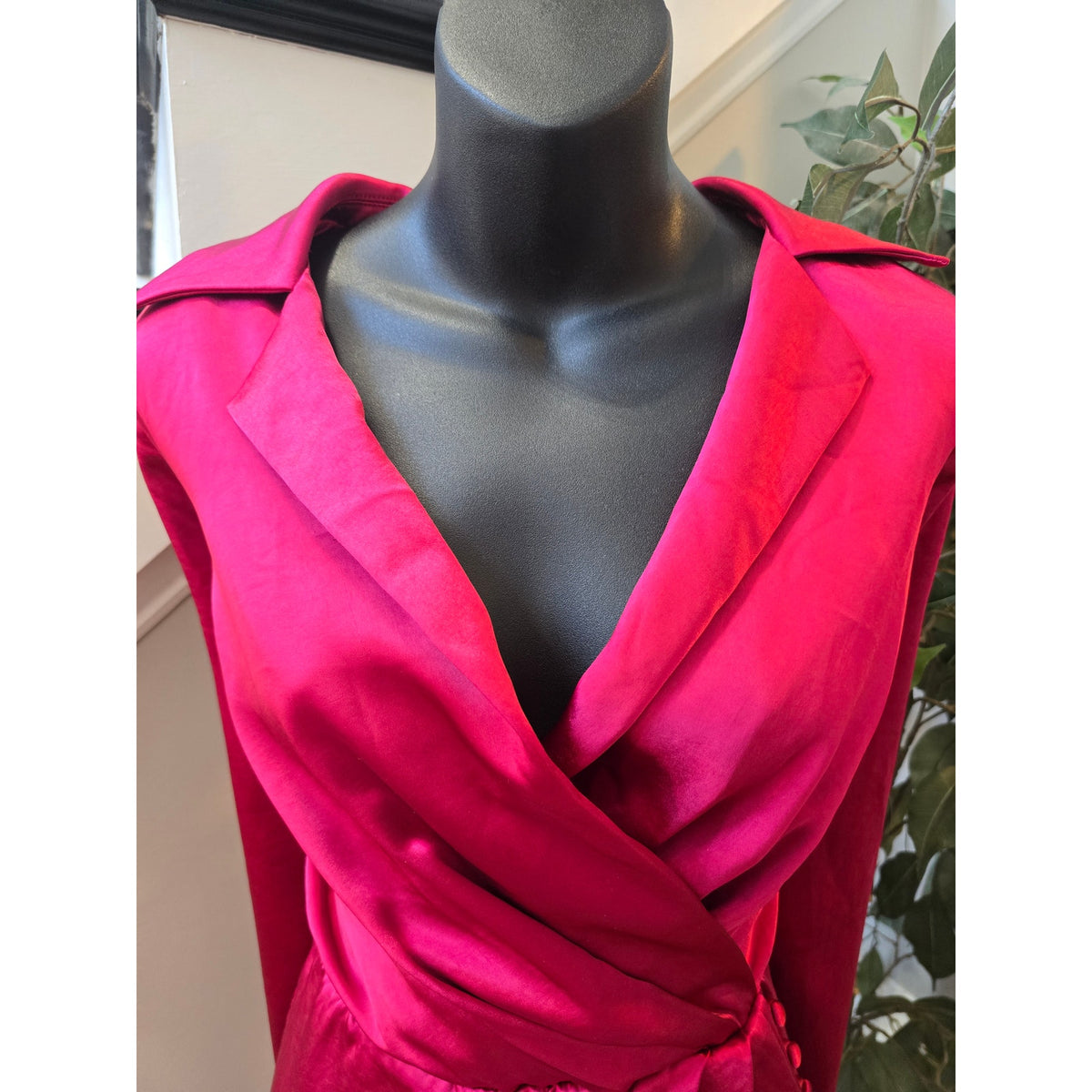 Endless Ross Mini Dress Women's Small Fuchsia Pink 100% Polyester Long Sleeves