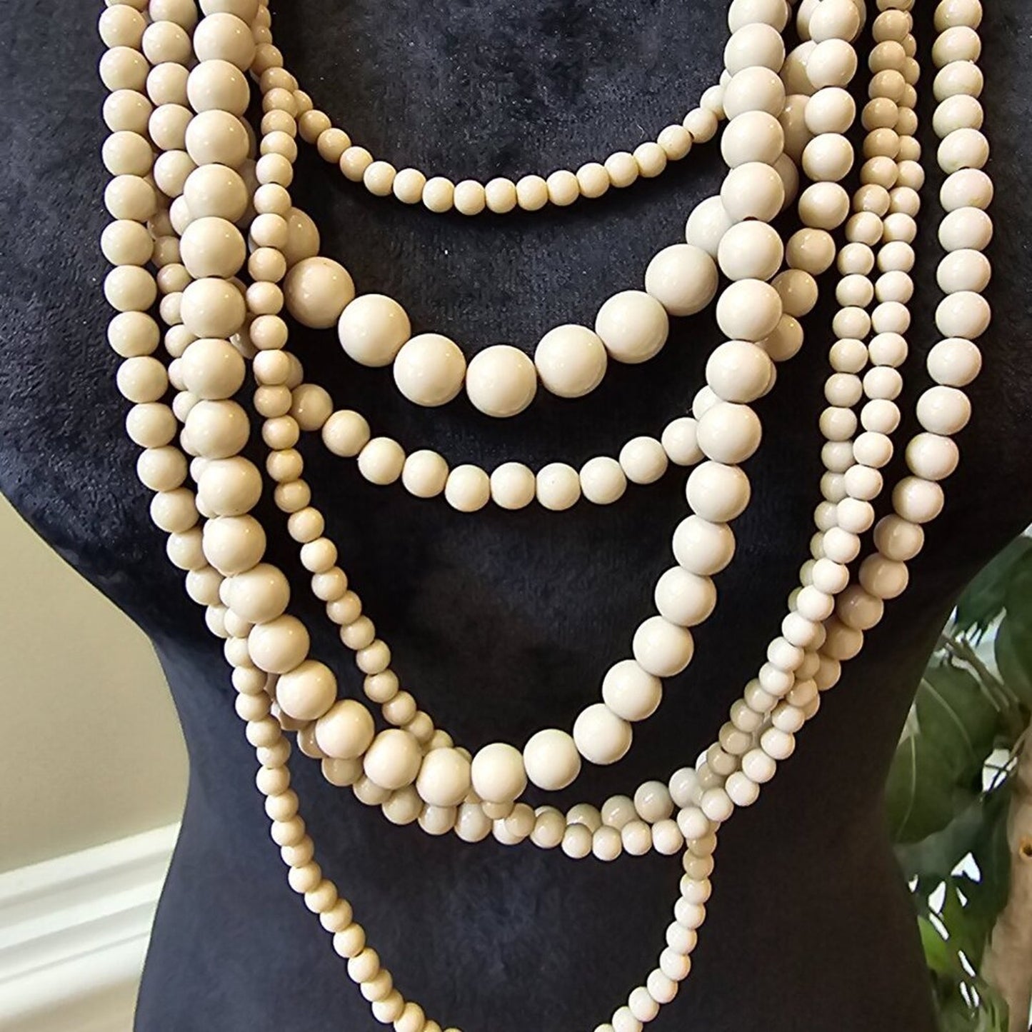 Womens Fashion Ivory Faux Pearl Multiple Layered Necklace with Lobster Clasp