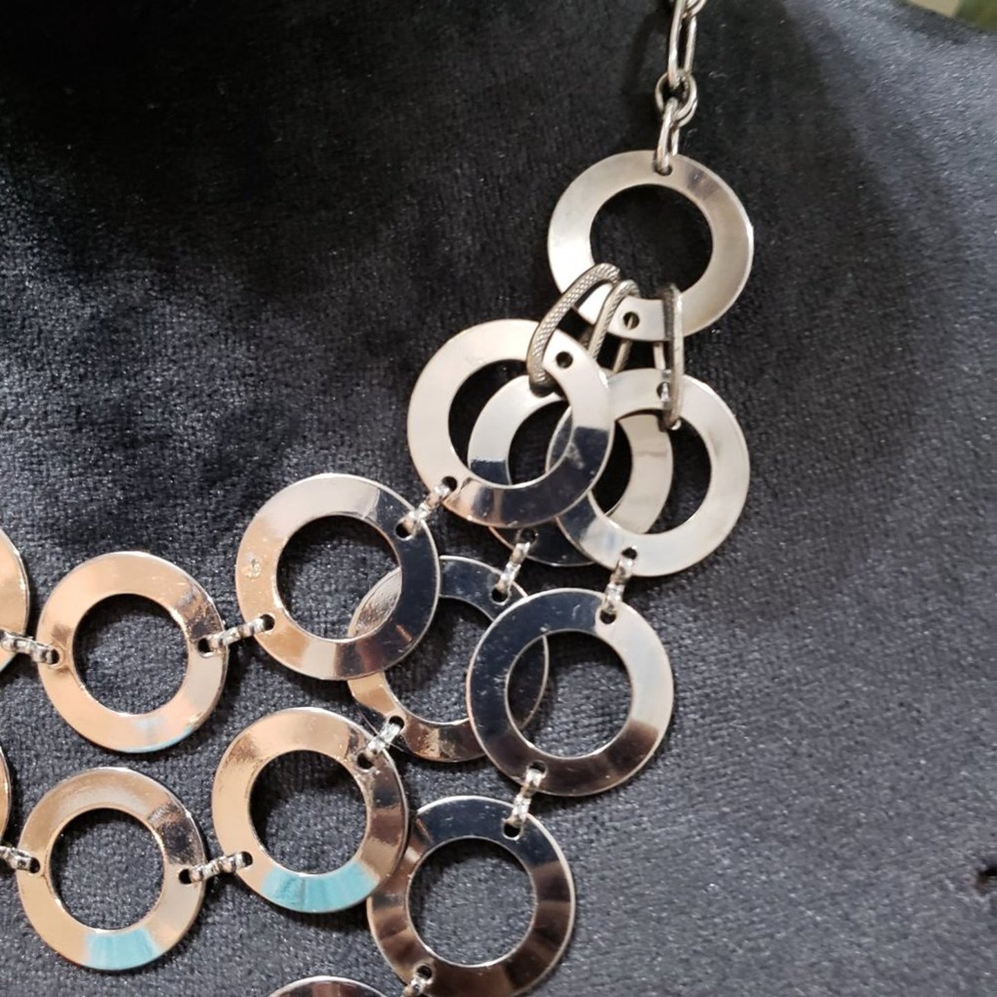 Womens Fashion Silver Multi Circle Link Chain Collar Necklace with Lobster Clasp