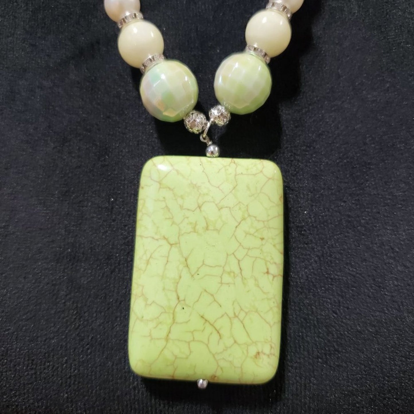 Womens Fashion White Pearl Turquoise Pendant Toggle Necklace with Lobster Clasp
