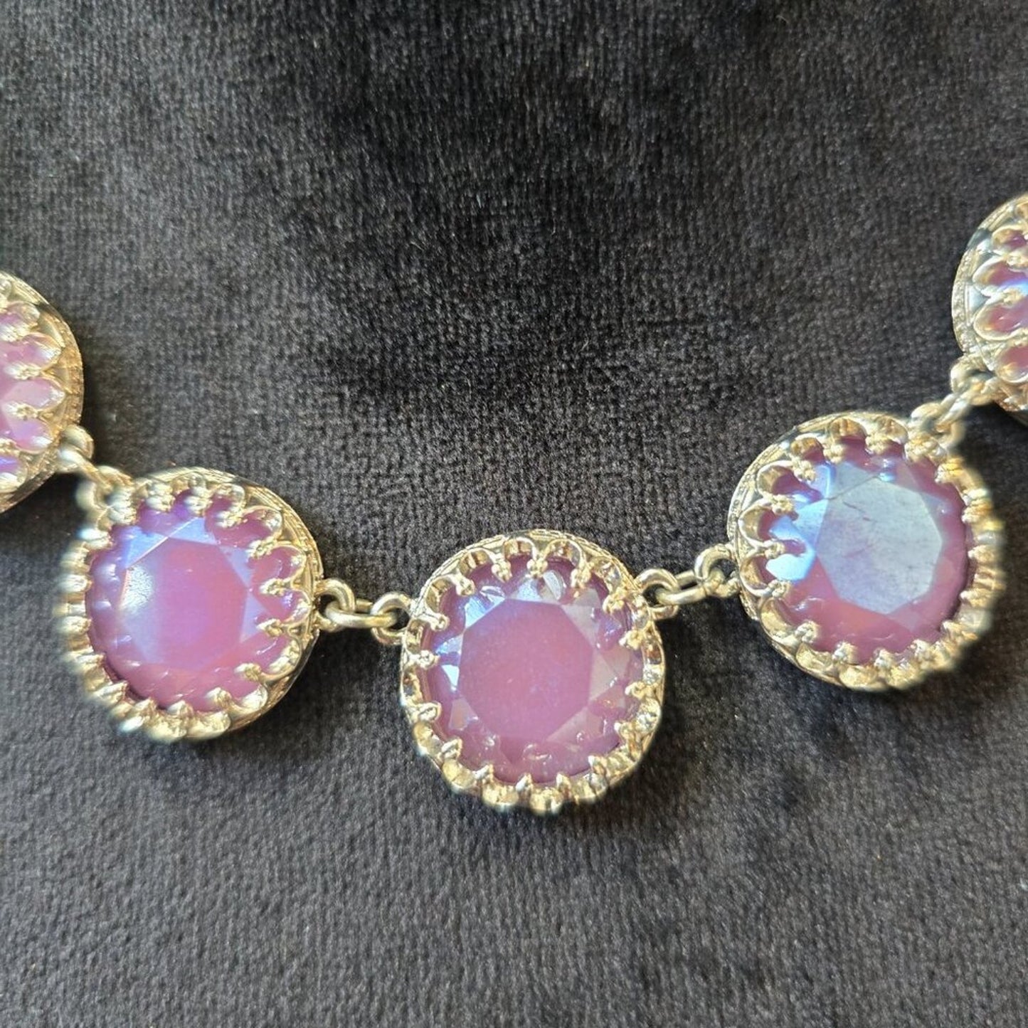 Women Pink Shiny Crystal Statement Silver Tone Chain Necklace with Lobster Clasp