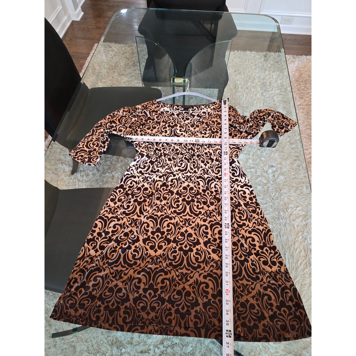 Soma Fit & Flare Dress XL Brown Beige Floral Scoop Dolman Sleeve Casual Pullover