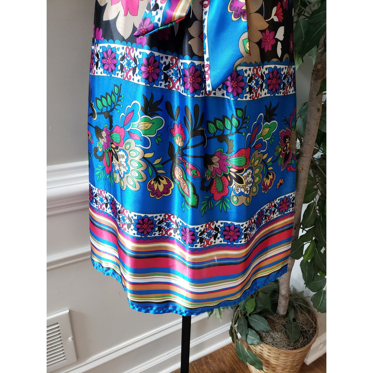 NY Collection A Line Dress Women Small Multi Floral Surplice Neck Tie Waist