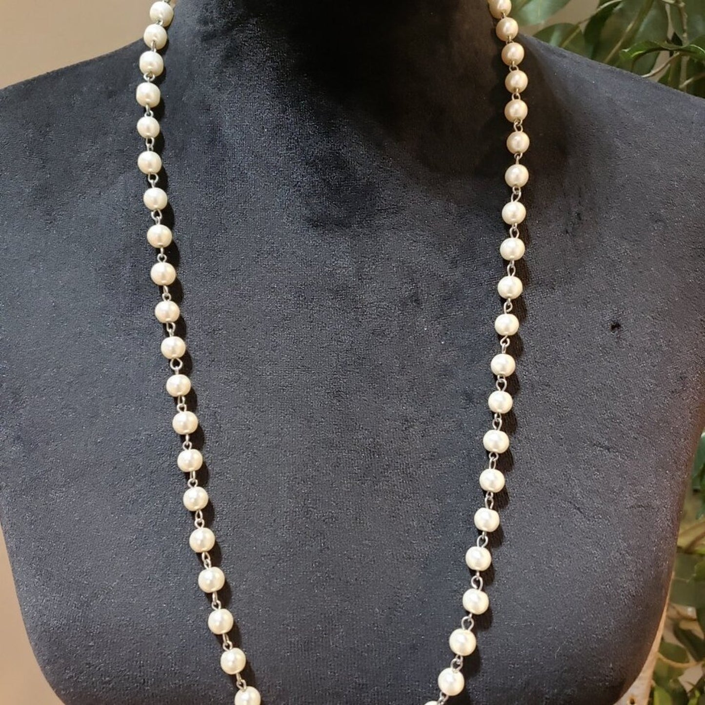 Womens Fashion Ivory Pearl Link Beaded Necklace Jewelry with Lobster Clasp