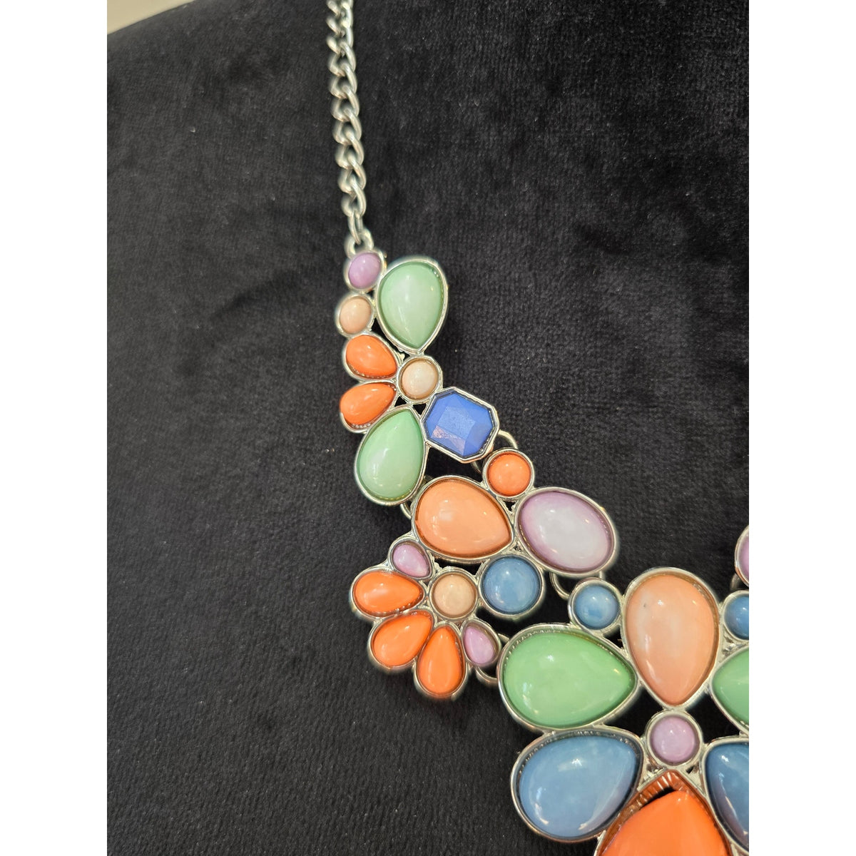 Colorful Floral Bib Statement Necklace Orange Blue Green Pink