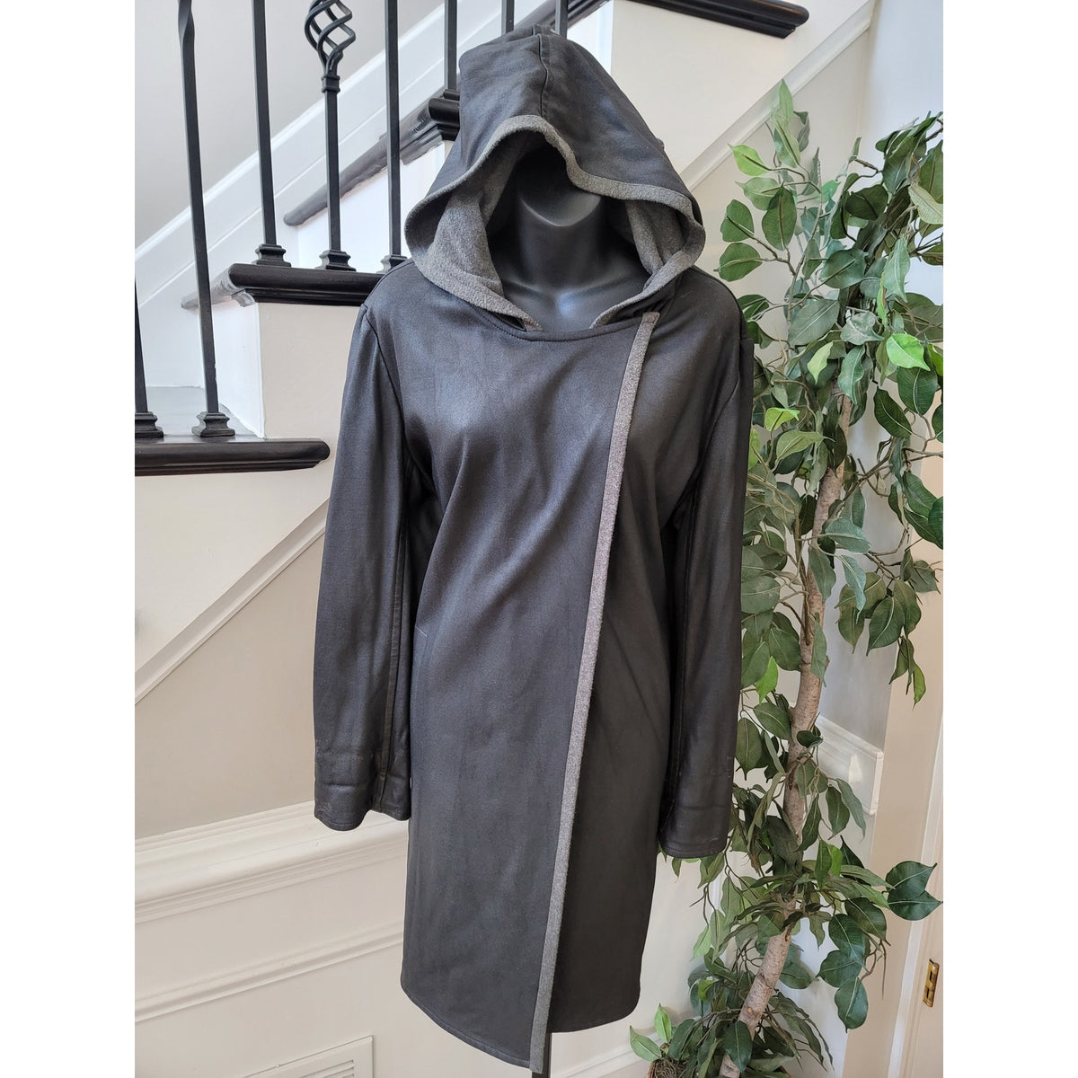 Yeohlee Wrap Coat Jacket Women Large Gray Asymmetrical Hooded Fleece Lined
