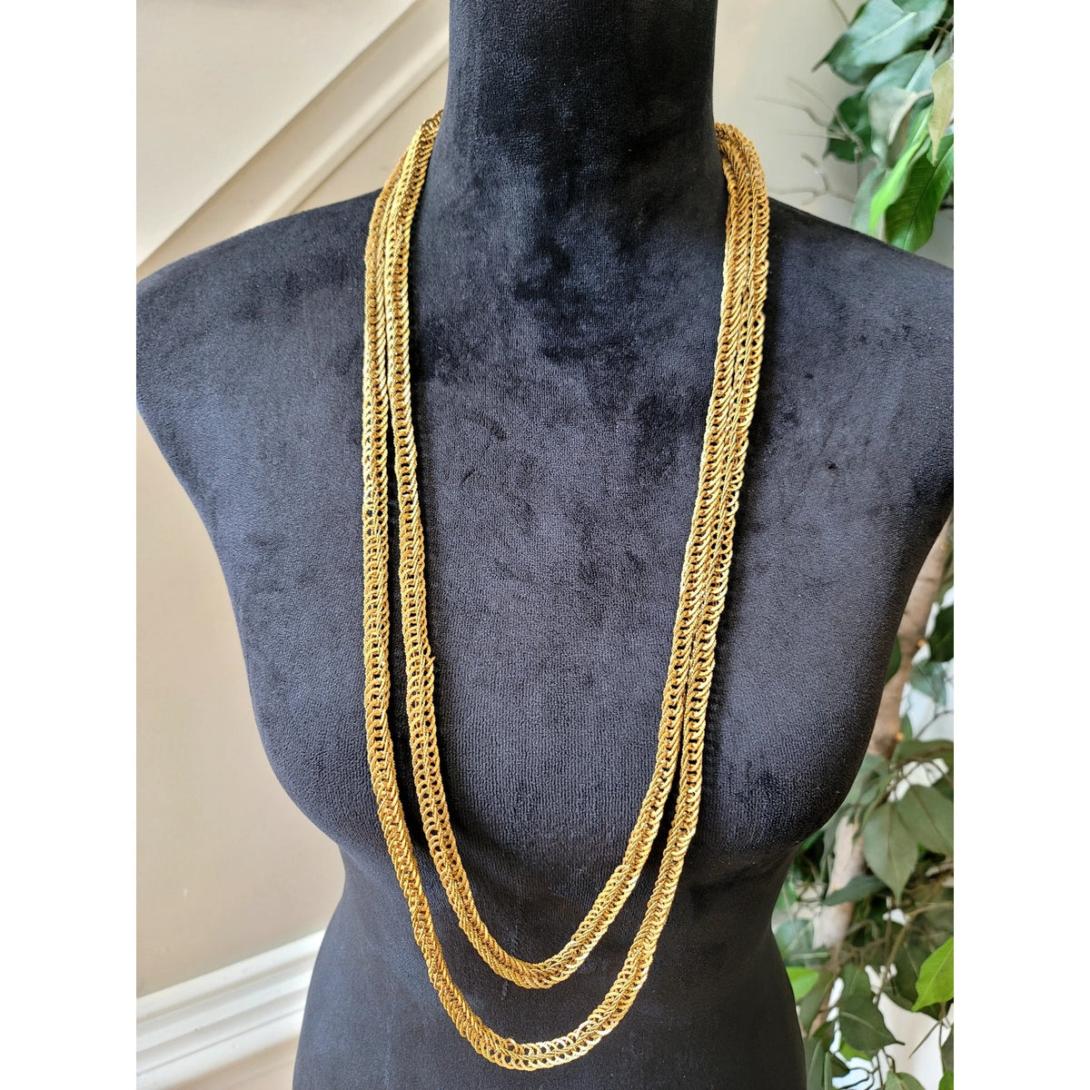 Gold Tone Multi-Strand Snake Chain Necklace Layered Minimalist Statement 30"