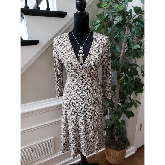 Apt. 9 Women's White & Black Polyester V-Neck 3/4 Sleeve Knee Length Dress PM