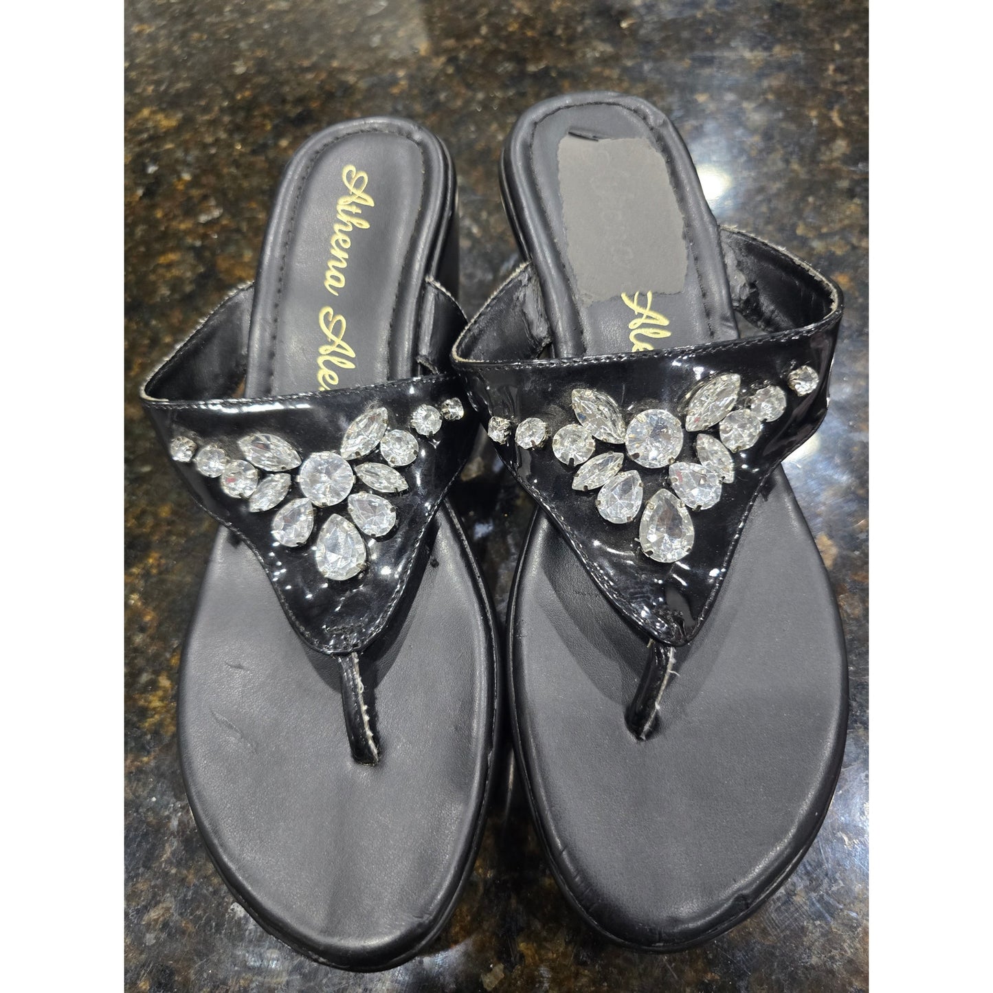 Athena Alexander Sandals Women's Size 7 Black Rhinestone Embellished Slip On