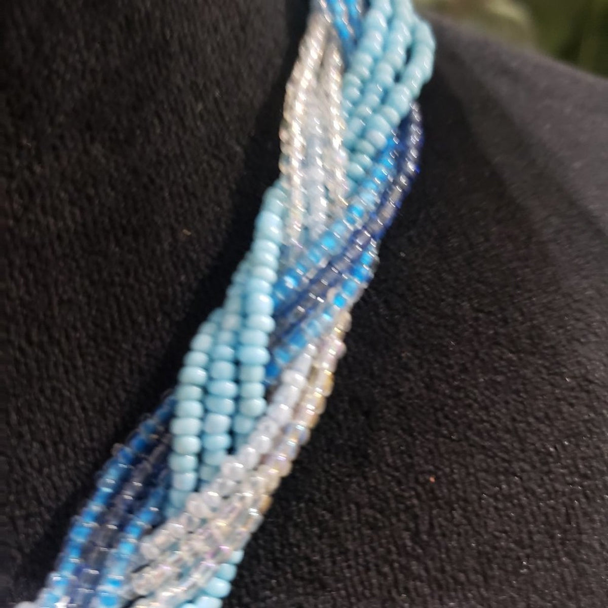 Elegant Multistrand Twisted Beaded Round Silver Pendant Necklace