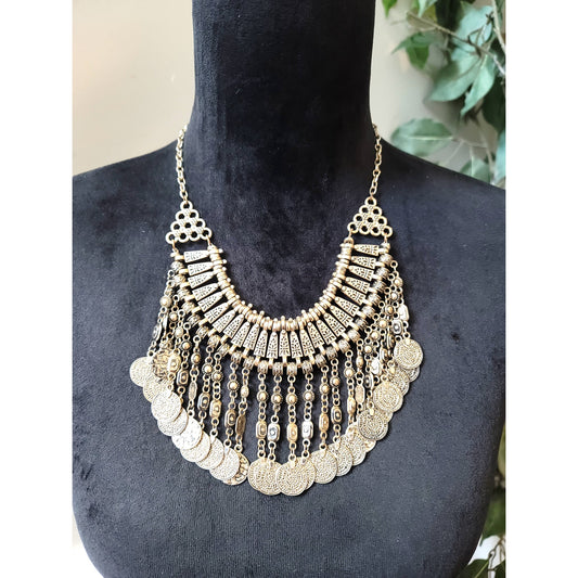 Women's Boho Statement Coin Bib Necklace Lobster Clasp Gypsy Festival Style