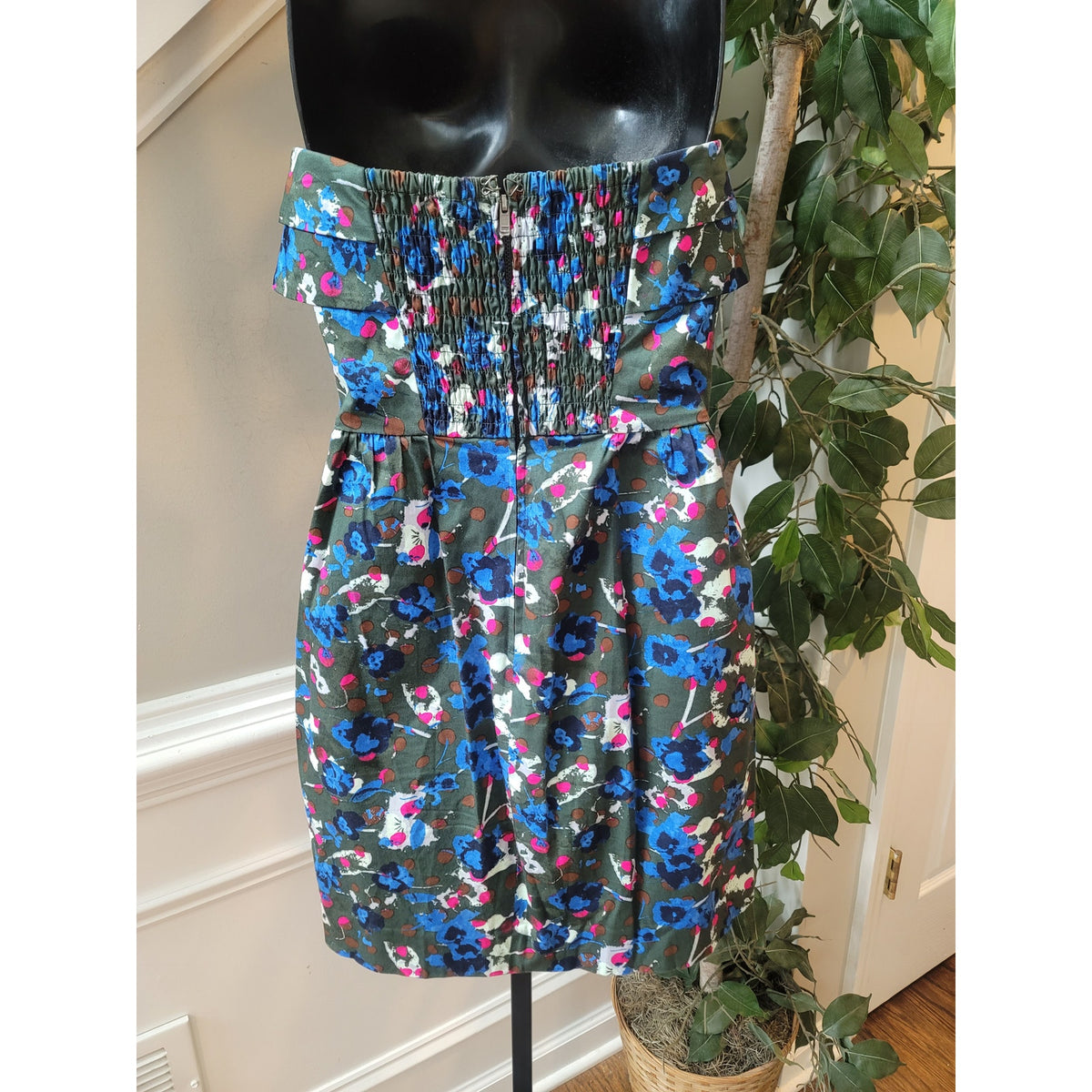 Rachel Rachel Roy Strapless Dress Women's Size 4 Green Floral Fitted Sleeveless