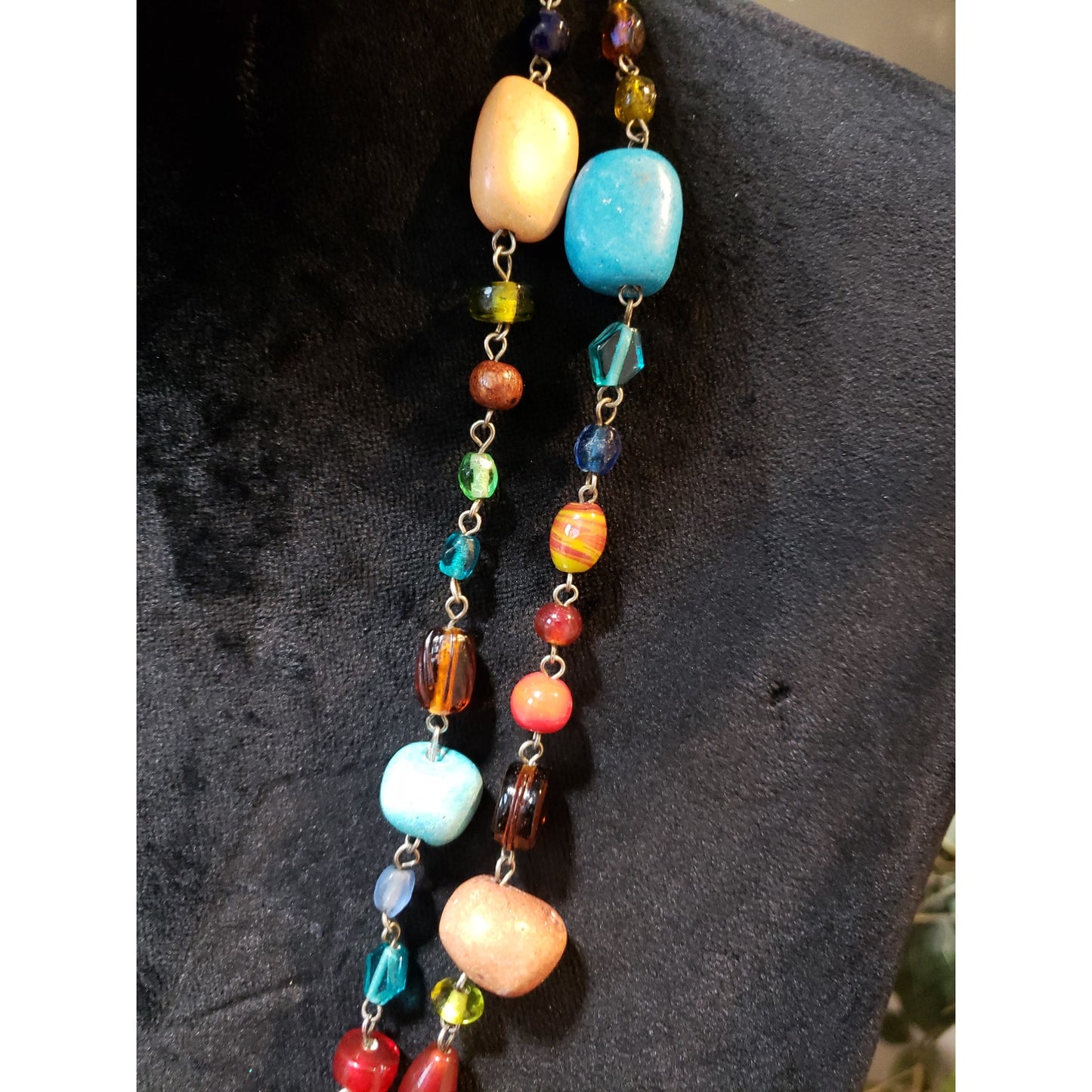 Women's Multicolor Stone Beaded Long Necklace Boho Layered Lobster Clasp