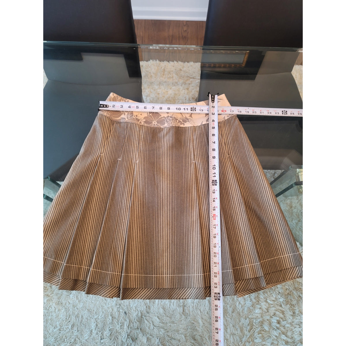 Phoebe A-Line Skirt Women's Size 10 Olive Green Pinstripe Pleated Fully Lined