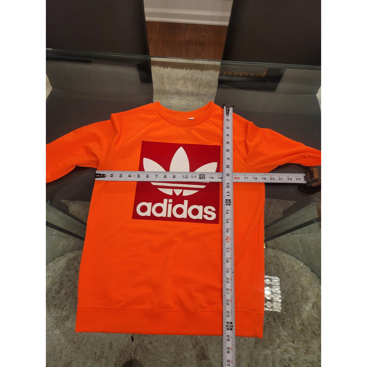 Adidas Sweatshirt Women's Medium Orange Crew Neck Raglan Shoulder Ribbed Hem