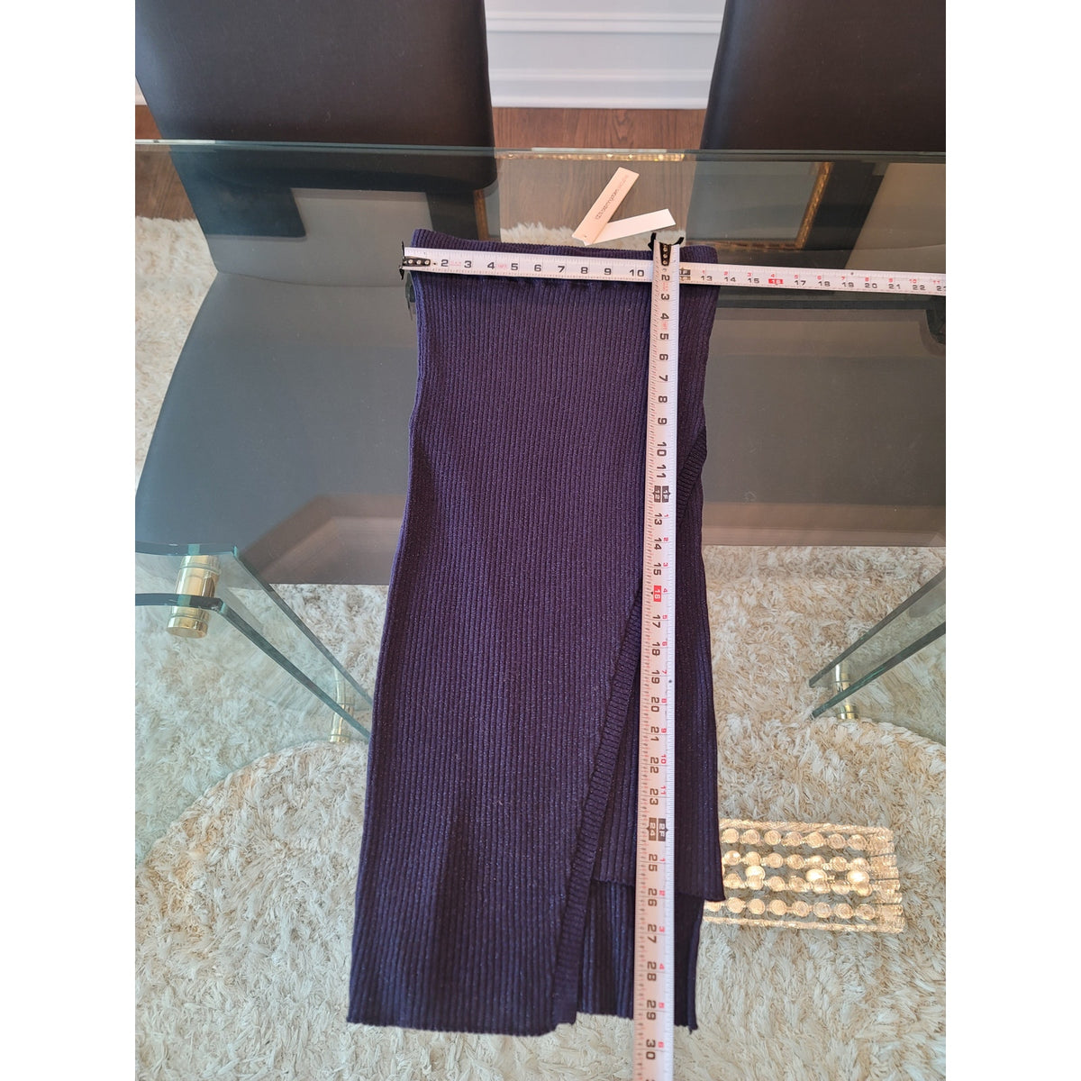 Aqua Pencil Skirt Women's Small Navy Glitter Ribbed Wrap-Front Slit Stretch
