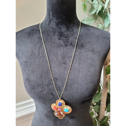 Women's Gold Chain Necklace with Colorful Gemstone Flower Pendant