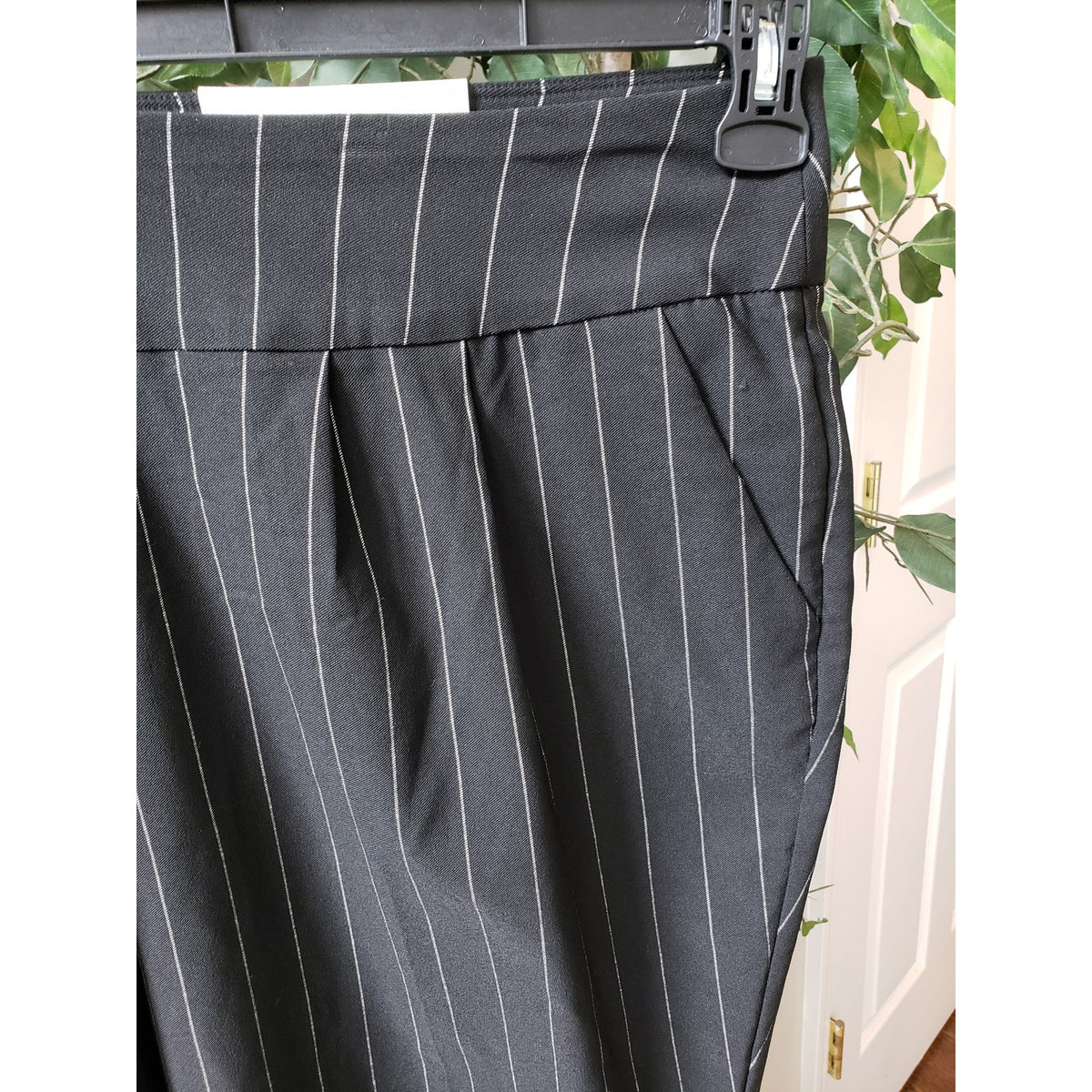 CATO Pants Womens Size 24W Black White Striped Slim Fit High Rise Ankle Slit