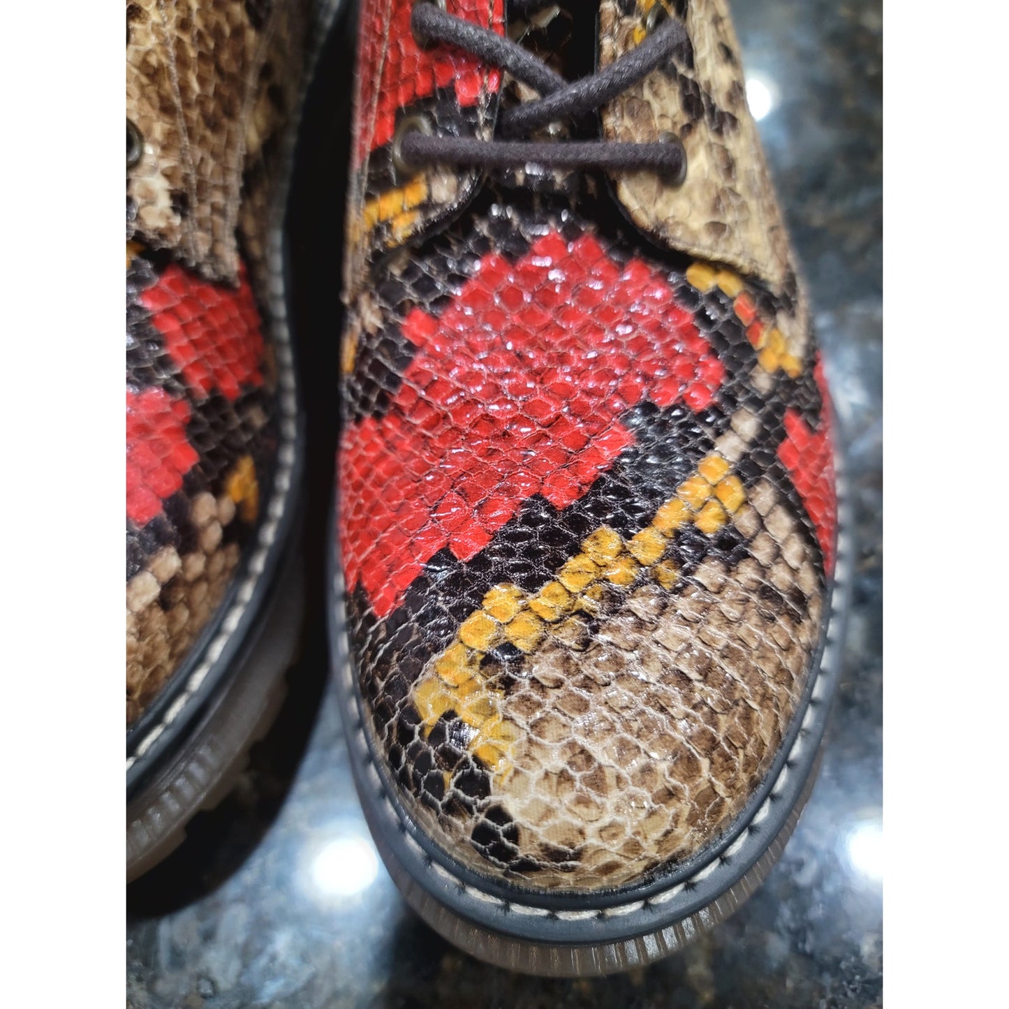 Jellypop Combat Boots Womens Size 8 Multi Snakeskin Leather Round Toe Lace Up