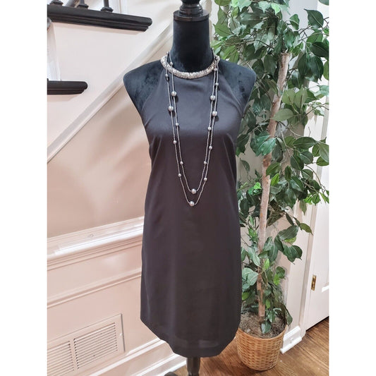 H&M Women's Black Solid Polyester Halter Neck Sleeveless Knee Length Dress 10