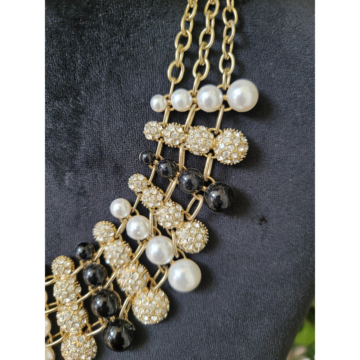 Women's Gold Chain Statement Necklace With Pearl Crystal Beads And Lobster Lock