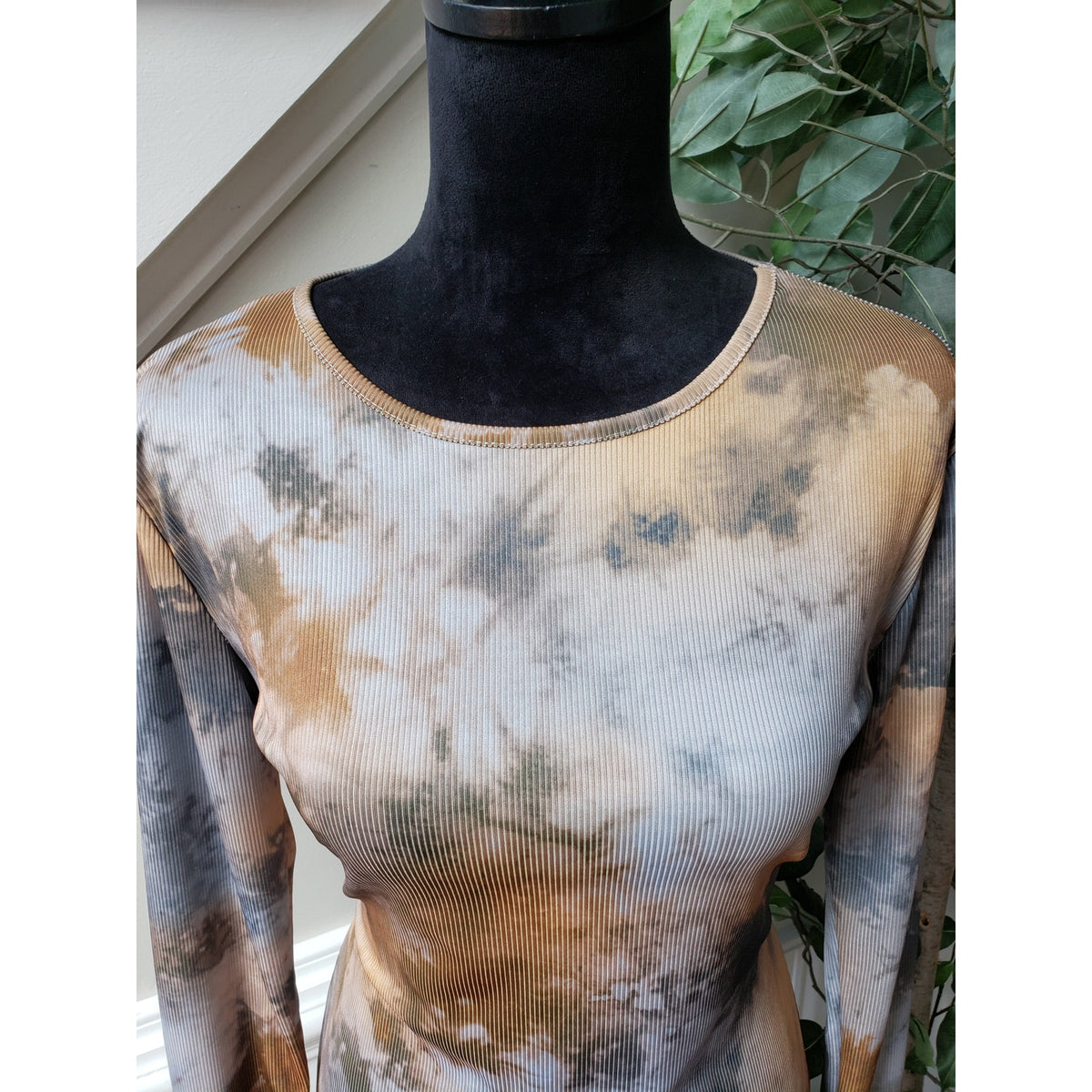 Missguided Mini Dress Women's Size 10 Multi Long Sleeve Tie Dye Rib Ls Crew Neck
