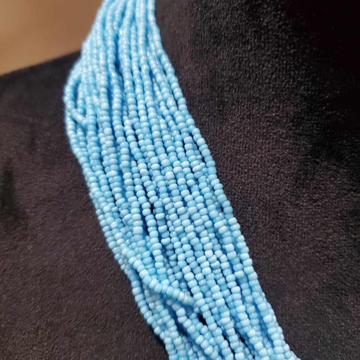Womens Fashion Blue Seed Bead Multi Strand Collar Necklace with Lobster Clasp