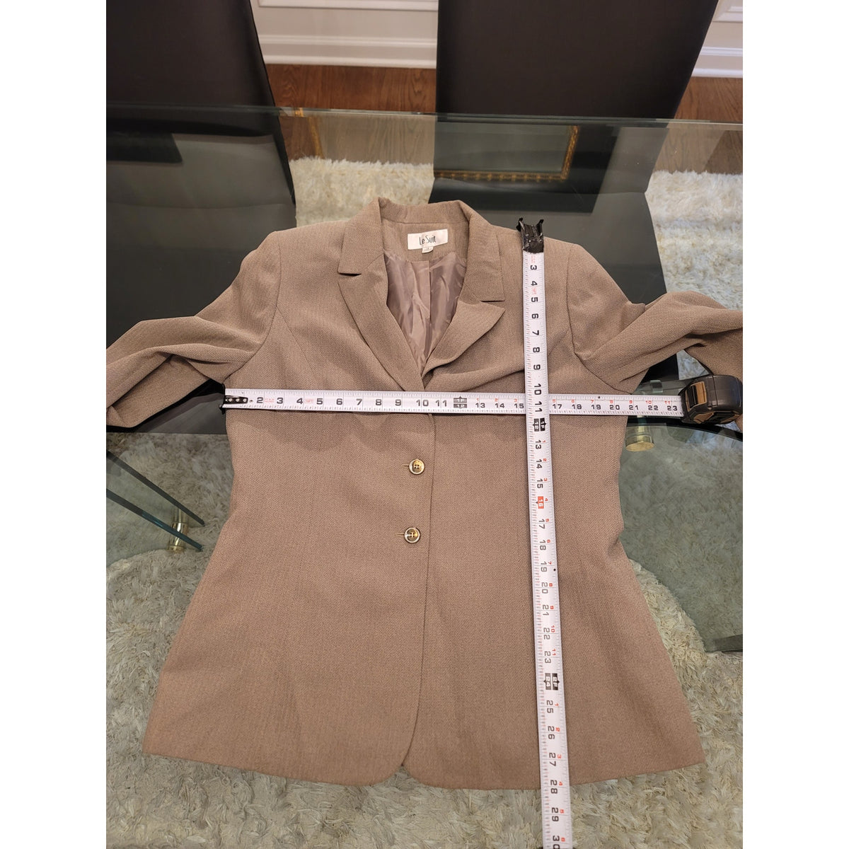 Le Suit Pants Suit Women's SZ 14 Tan 3-Button Tailored Blazer Long Sleeve Lined