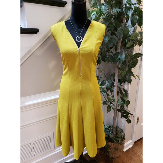 Ashley Stewart Womens Yellow Polyester Sleeveless Front Zip Knee Length Dress 14
