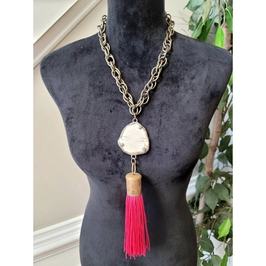 Women Boho Statement Tassel Pendant Necklace Long Chunky Chain Fashion Jewelry