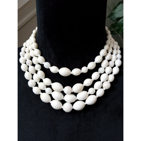 Vintage White Multi Strand Faux Pearls Bib Necklace Layered Statement Necklace
