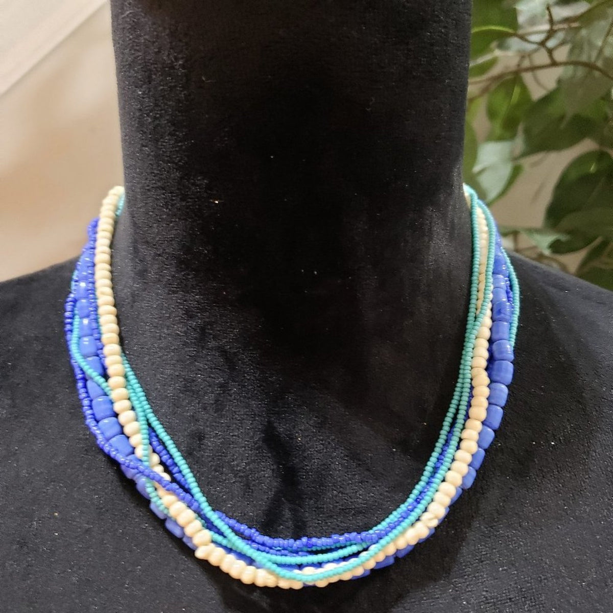 Womens Fashion Seed Bead Lapislazuli Multi Strand Collar Necklace Lobster Clasp