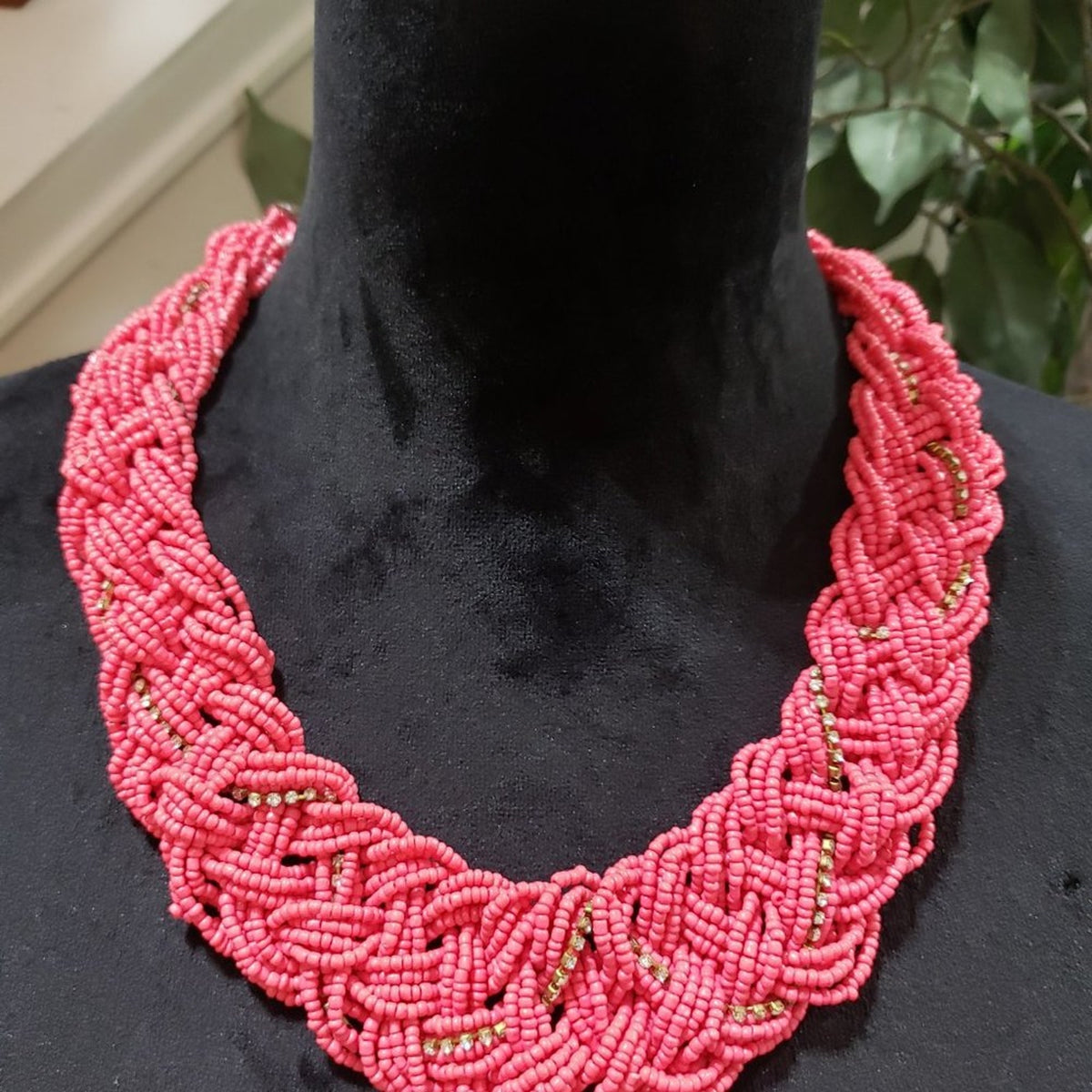 Women's Pink Multilayer Round Twisted Beaded with Lobster Clasp Necklace