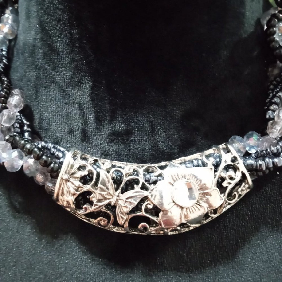 Womens Fashion Multi Strand Art Floral Beaded Choker Necklace with Lobster Clasp