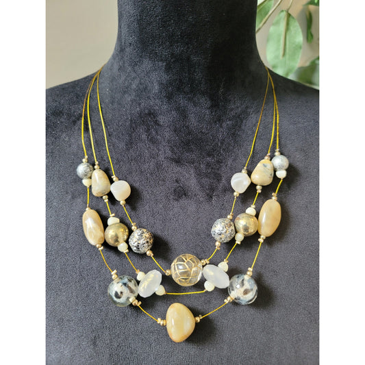 Chico’s Multi-Strand Yellow Cord Necklace with Mixed Stone & Resin Beads Jewelry