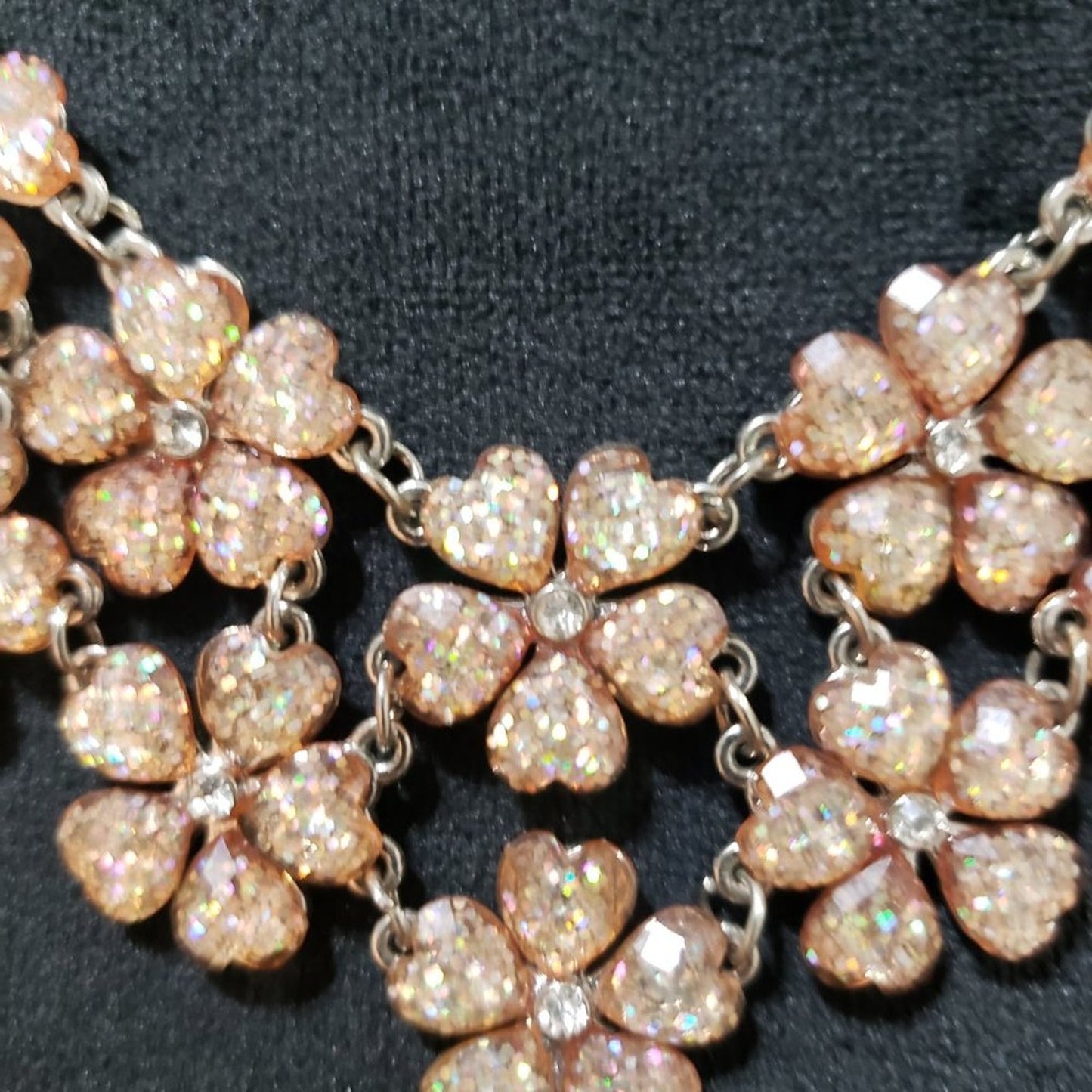 Chicos Womens Fashion Rhinestone Floral Statement Bib Necklace w/ Lobster Clasp