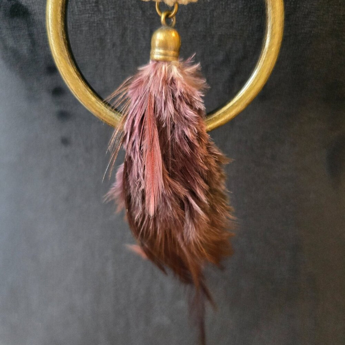 Women Fashion Gold Tone Ring Feathers Tassel Black Braided Rope Necklace Jewelry