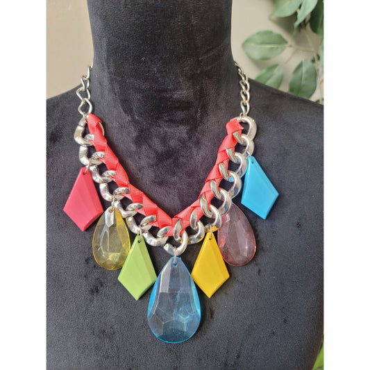 Women's Multicolor Chunky Chain Statement Necklace With Bold Charms