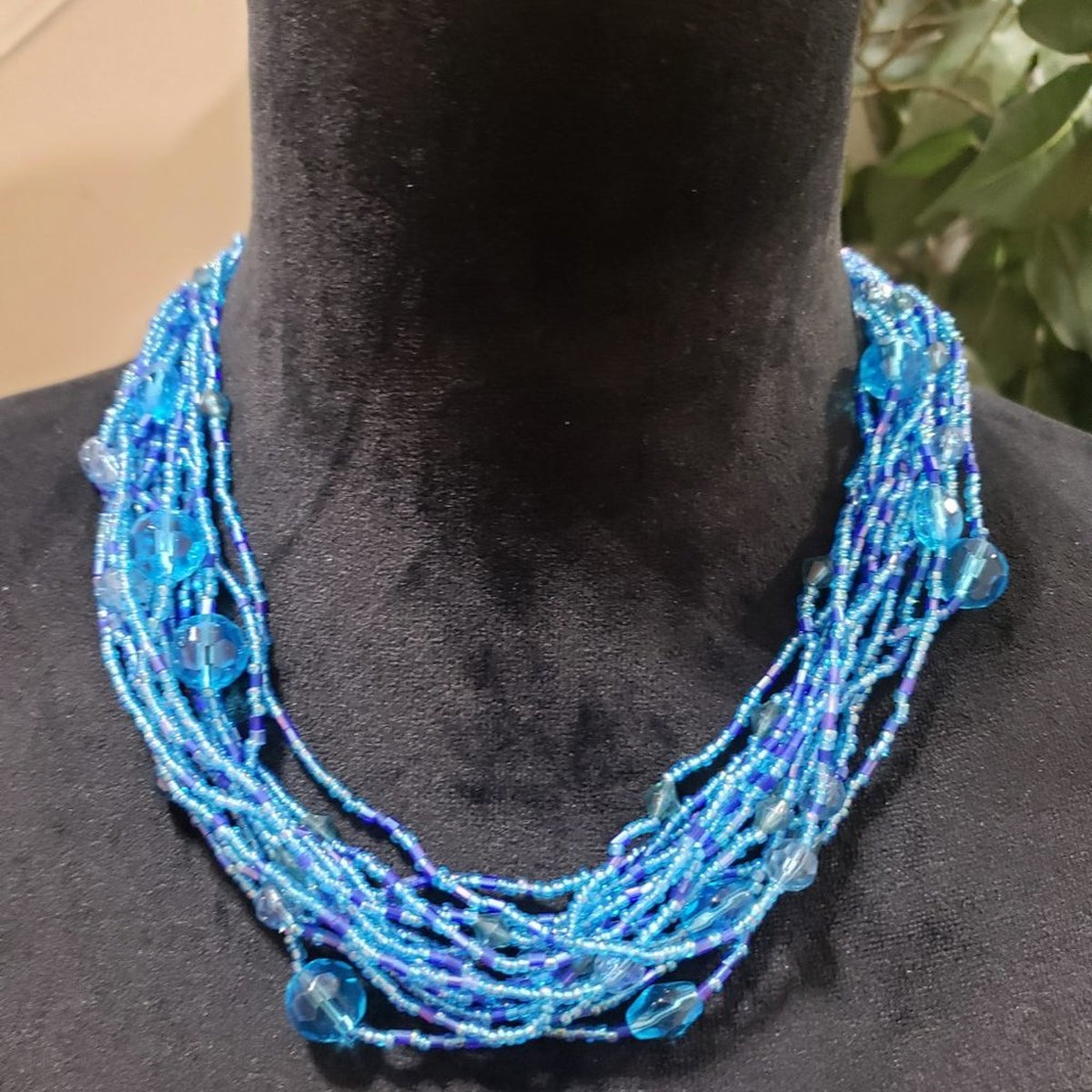Womens Fashion Multi Strand Glass Seed Statement Cluster Necklace with Earrings