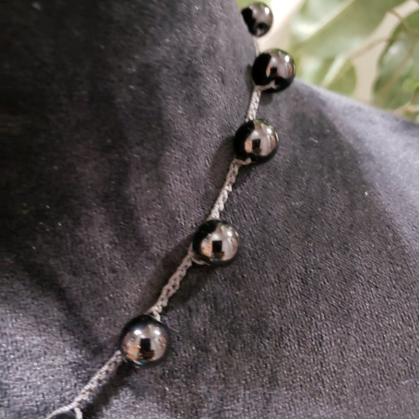 Womens Fashion Black Turquoise Round Beads Gemstones Collar Necklace Jewelry