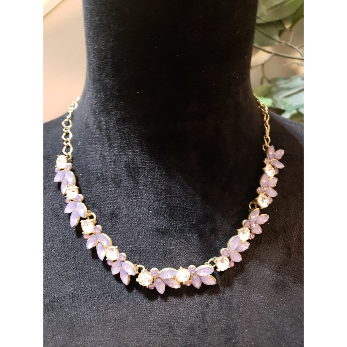 Womens Purple & Clear Rhinestone Glam Necklace with Elegant Earrings