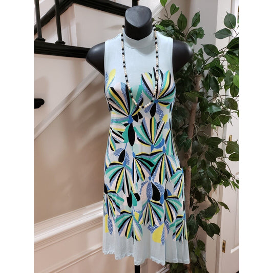 Kaari Women's Blue Rayon Mock Neck Sleeveless Casual Knee Length Dress Size XS