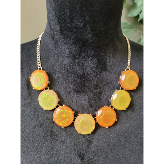 Women's Gold Chain Necklace with Orange and Yellow Opalescent Discs Clasp