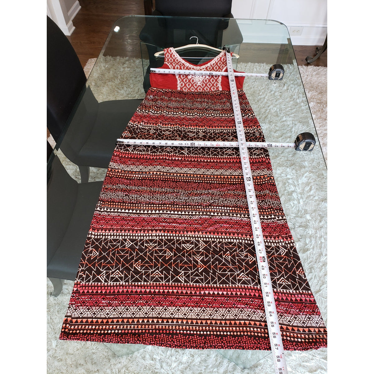 Spense Long Maxi Dress Womens XL Multi Geo Print Sleeveless Embroidered V Neck